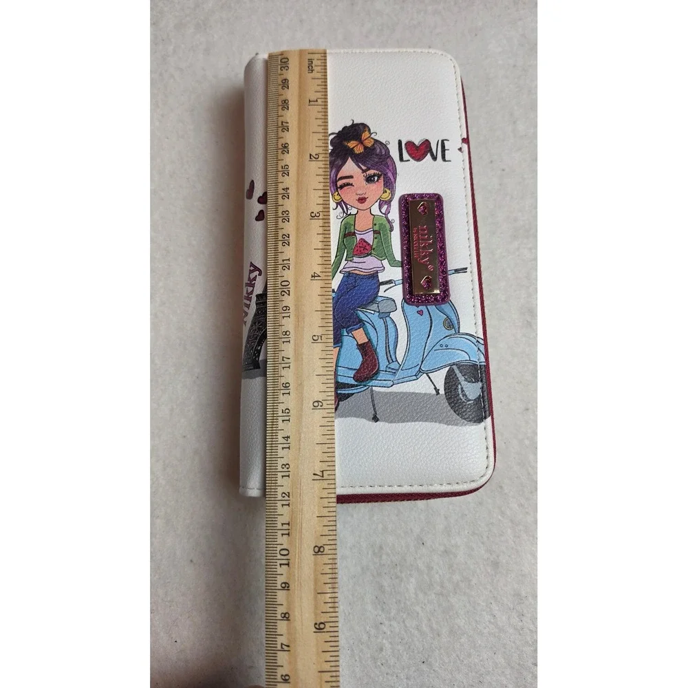 Nikky by Nicole Lee Paris Girl Scooter Double Zip Wallet Retired Art NIB
